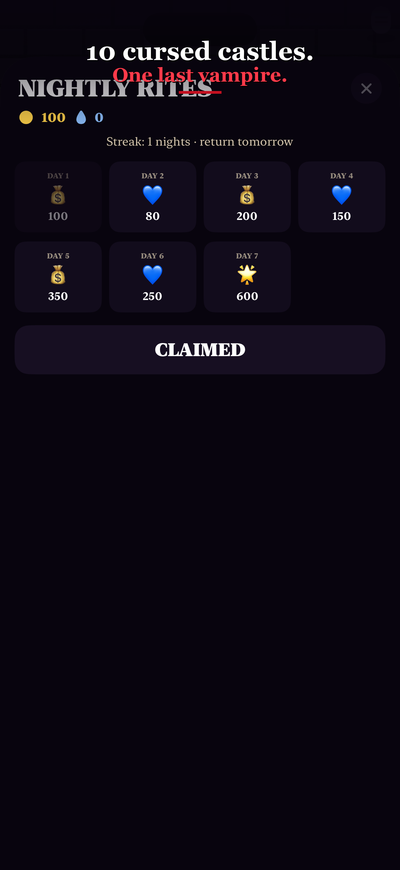 Vampire Fire main menu - 10 cursed castles
